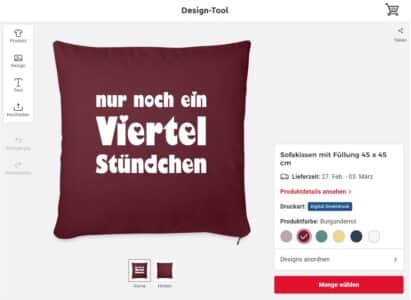 personalisiertes Sofakissen "nur noch ein Viertelstündchen"